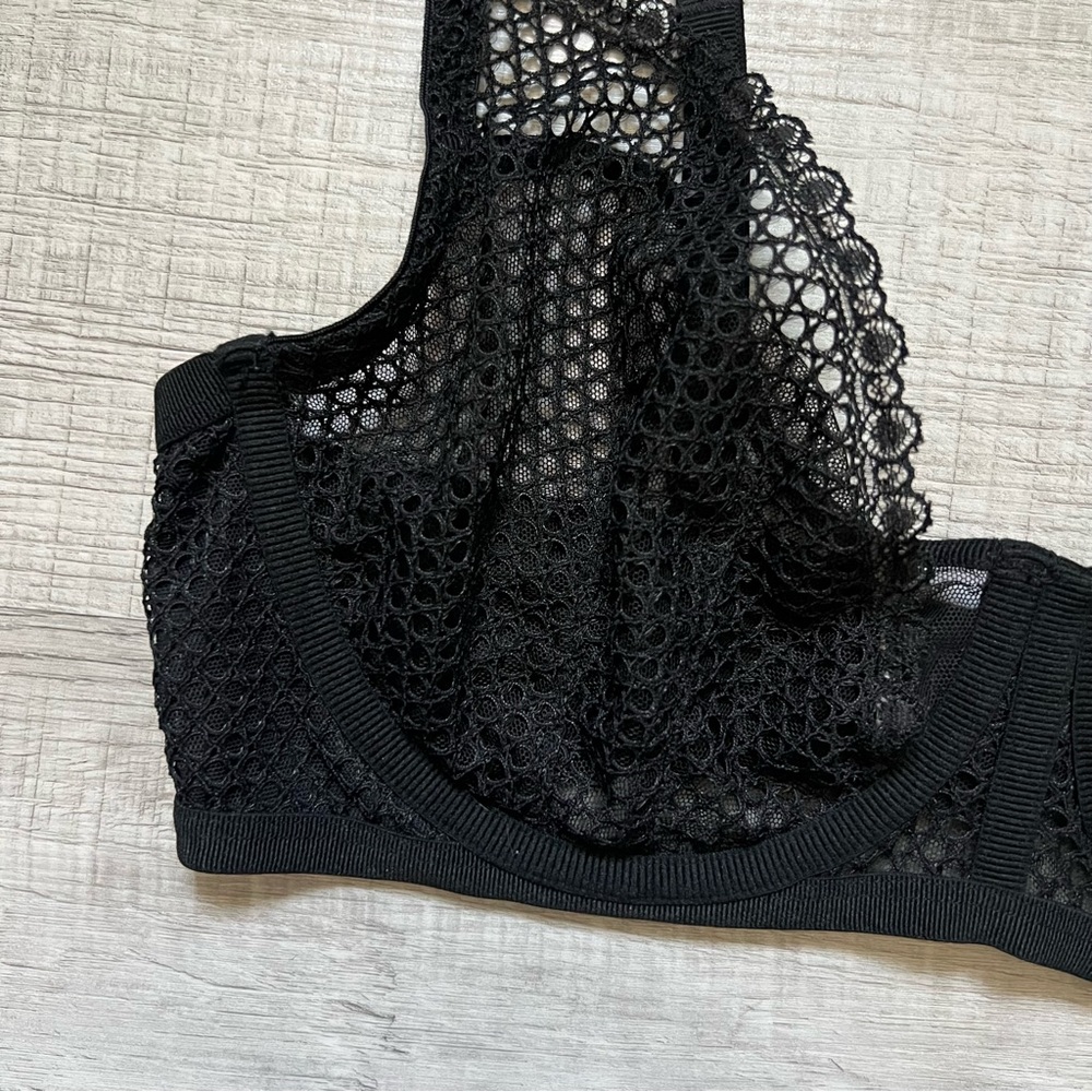 VICTORIA'S SECRET LUXE LINGERIE Unlined Demi Fishnet Mesh Plunge Bra Black 36C - Picture 8 of 14